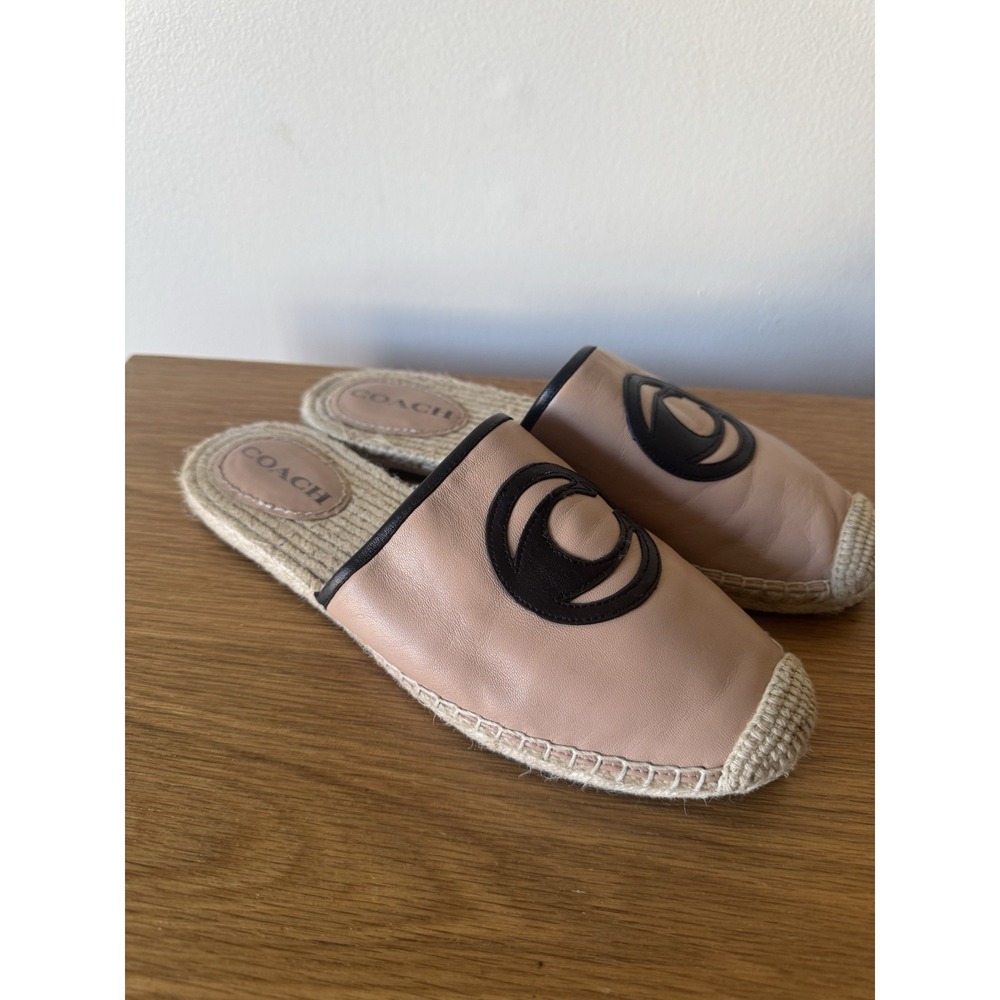 Coach Channing Espadrille Slides Mules Signature Logo Flats‎ Size 9 Beechwood